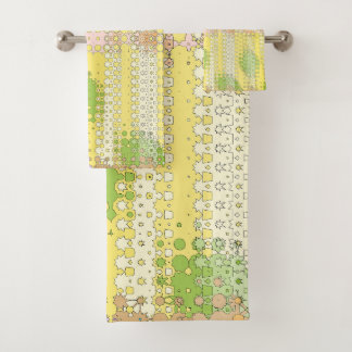 yellow and green motif pattern bath towel set