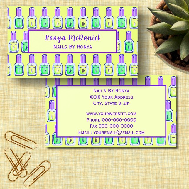Yellow and Green Nail Polish Design Business Card (Creator Uploaded)