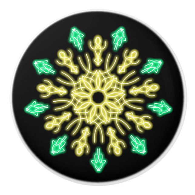 Yellow and green neon flower ceramic knob (Front)