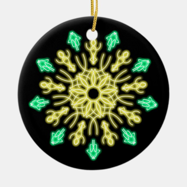 Yellow and green neon flower ceramic tree decoration (Front)