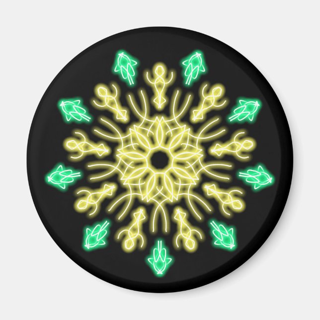 Yellow and green neon flower magnet (Front)