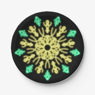 Yellow and green neon flower paper plate