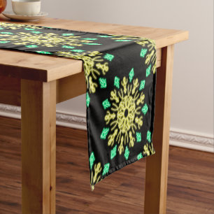 Yellow and green neon flower short table runner