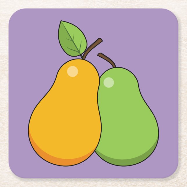 Yellow and Green Pears Square Paper Coaster (Front)