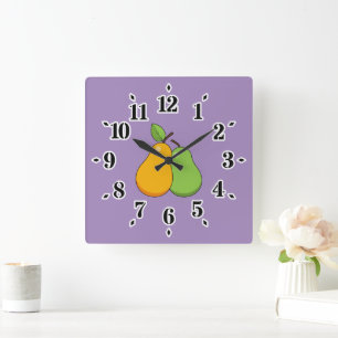 Yellow and Green Pears Square Wall Clock