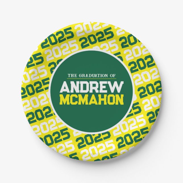 Yellow and Green Personalised Graduation Paper Plate (Front)