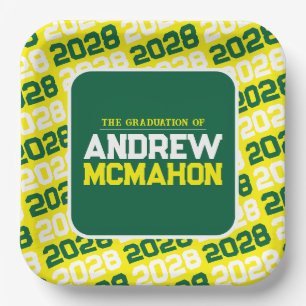 Yellow and Green Personalised Graduation Paper Plate