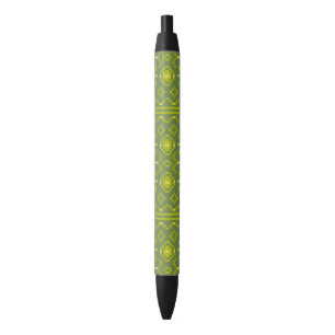 Yellow and green pixels play geometric shapes black ink pen
