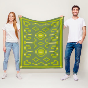 Yellow and green pixels play geometric shapes fleece blanket