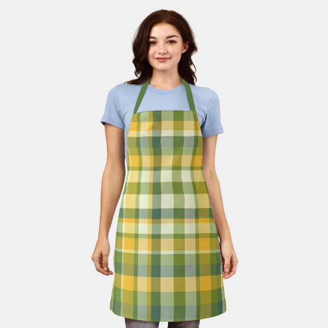 Yellow and Green Plaid Pattern Background Apron (Worn)
