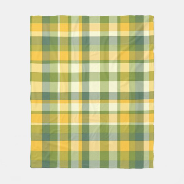 Yellow and Green Plaid Pattern Background Fleece Blanket (Front)