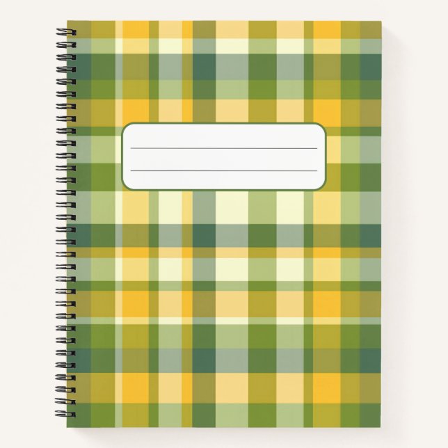 Yellow and Green Plaid Pattern Background Notebook (Front)