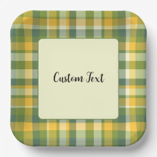 Yellow and Green Plaid Pattern Background Paper Plate