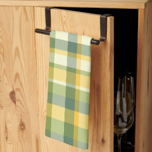 Yellow and Green Plaid Pattern Background Tea Towel