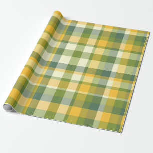 Yellow and Green Plaid Pattern Background Wrapping Paper