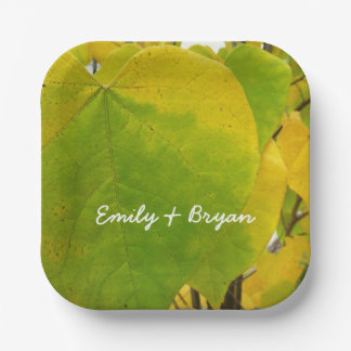 Yellow and Green Redbud Leaves Paper Plate