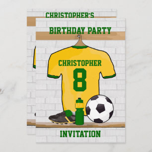 Yellow and Green Soccer Jersey Birthday Party Invitation