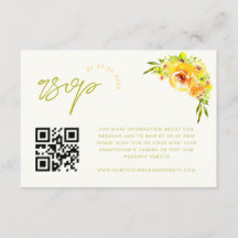 Yellow and Green Vibrant Floral QR Code RSVP Card