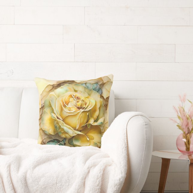 Yellow and Green Watercolor Rose Enlarged Cushion (Couch)