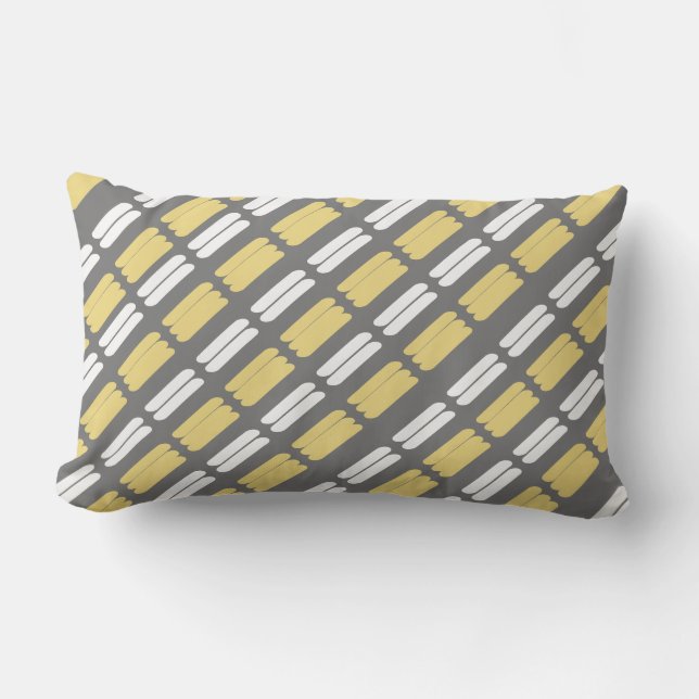 Yellow and Grey Abstract Geometric Pattern Lumbar Cushion (Front)