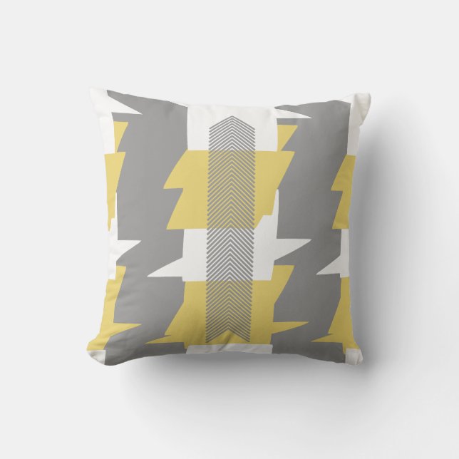 Yellow and Grey Abstract Pattern Design Pillow (Front)