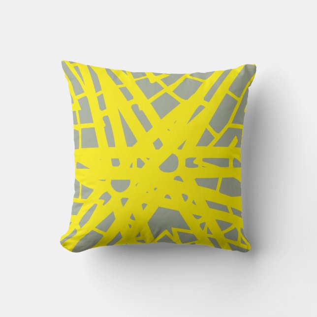 Yellow and Grey abstract pattern pillow (Front)