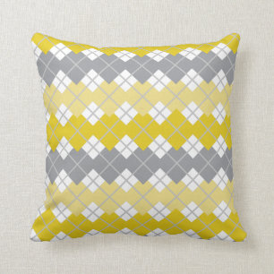 Yellow and Grey Argyle Pattern  Cushion