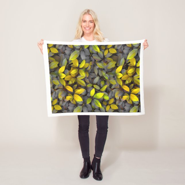 Yellow and Grey Autumn Leaves Pattern Fleece Blank Blanket (In Situ)