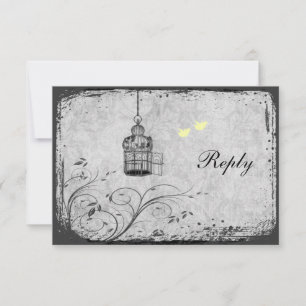 Yellow and Grey Birdcage Lovebirds Reply Card
