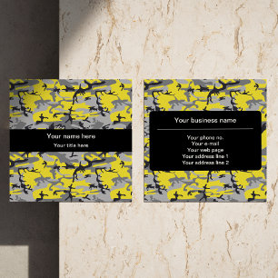 Yellow and Grey Camo, Camouflage, Military, Army Square Business Card