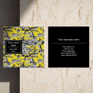 Yellow and Grey Camo, Camouflage, Military, Army Square Business Card