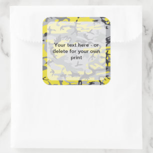 Yellow and Grey Camo, Camouflage, Military, Army Square Sticker