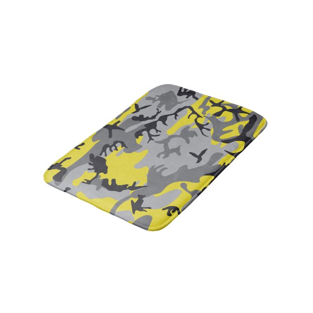 Yellow and Grey Camouflage, Military, Army Bath Mat (Angled)