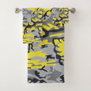Yellow and Grey Camouflage, Military, Army Bath Towel Set