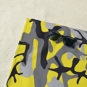 Yellow and Grey Camouflage, Military, Army Beach Towel
