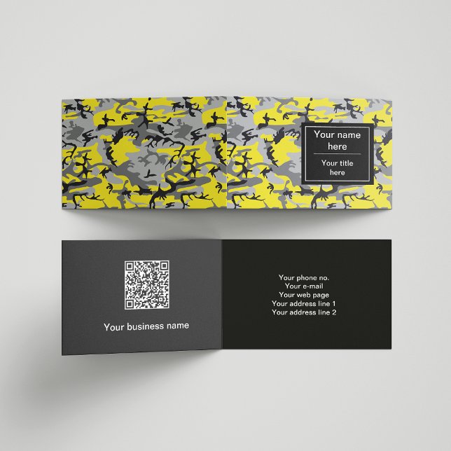 Yellow and Grey Camouflage, Military, Army Business Card (Creator Uploaded)