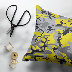 Yellow and Grey Camouflage, Military, Army Decorative Cushion