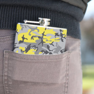 Yellow and Grey Camouflage, Military, Army Hip Flask