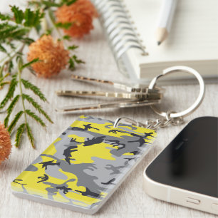 Yellow and Grey Camouflage, Military, Army Key Ring