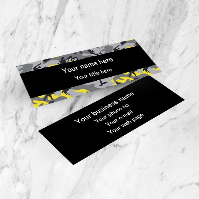 Yellow and Grey Camouflage, Military, Army Mini Business Card (Creator Uploaded)