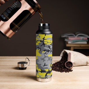Yellow and Grey Camouflage, Military, Army Water Bottle