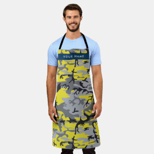 Yellow and Grey Camouflage Your name Personalise Apron