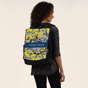 Yellow and Grey Camouflage Your name Personalise Backpack