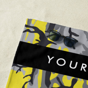 Yellow and Grey Camouflage Your name Personalise Beach Towel