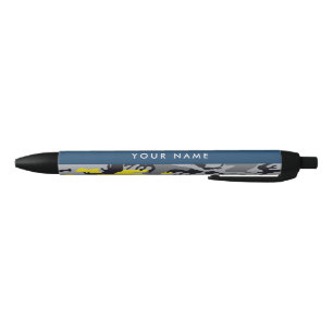 Yellow and Grey Camouflage Your name Personalise Black Ink Pen