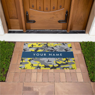 Yellow and Grey Camouflage Your name Personalise Doormat