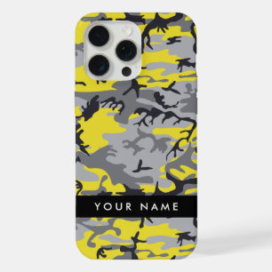Yellow and Grey Camouflage Your name Personalise iPhone 15 Pro Max Case