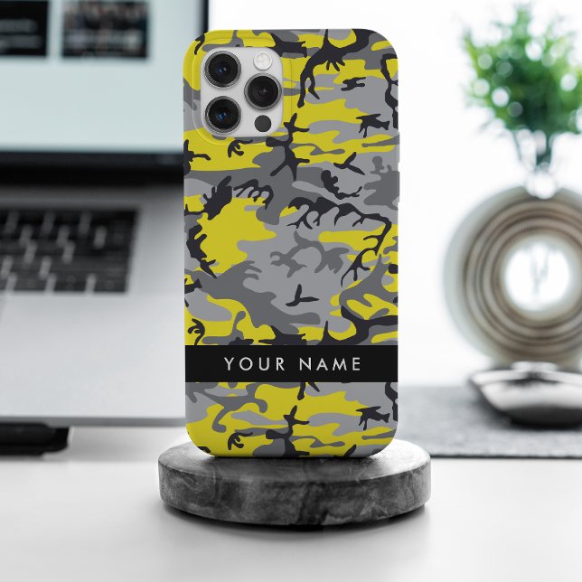 Yellow and Grey Camouflage Your name Personalise iPhone Case (Creator Uploaded)