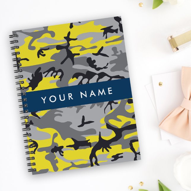 Yellow and Grey Camouflage Your name Personalise Notebook (Creator Uploaded)