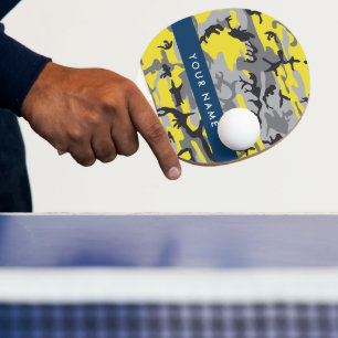 Yellow and Grey Camouflage Your name Personalise Ping Pong Paddle